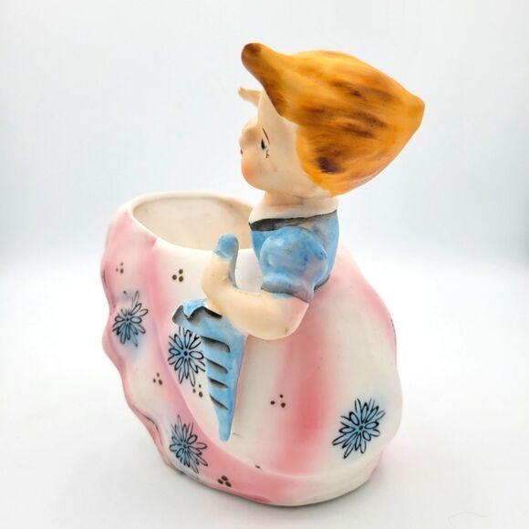 Vintage Velco Ceramic Girl Planter with Pink and Blue Accents - Picture 13 of 16